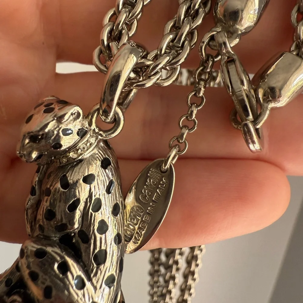 Roberto Cavalli Authentic Silver Color Chunky Panther Necklace - Picture 6 of 8